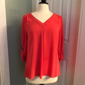 Coral Tab sleeve V-neck Blouse